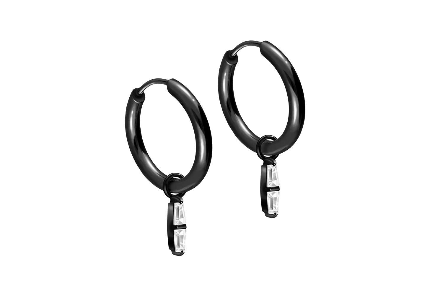 Chirurgenstahl Ohrclicker Creolen 2 EINGEFASSTE KRISTALLRECHTECKE von Piercingline